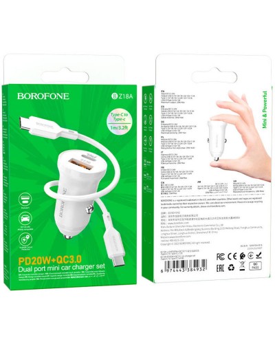 Купити АЗП Borofone BZ18A PD20W+QC3.0 (1USB-A/1C) + кабель Type-C to Type-C