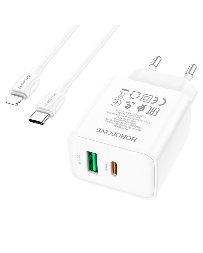 Купити МЗП Borofone BA67A PD20W+QC3.0 (1USB-A/1C) + кабель Type-C to Lightning