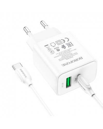 Купити МЗП Borofone BA67A PD20W+QC3.0 (1USB-A/1C) + кабель Type-C to Type-C