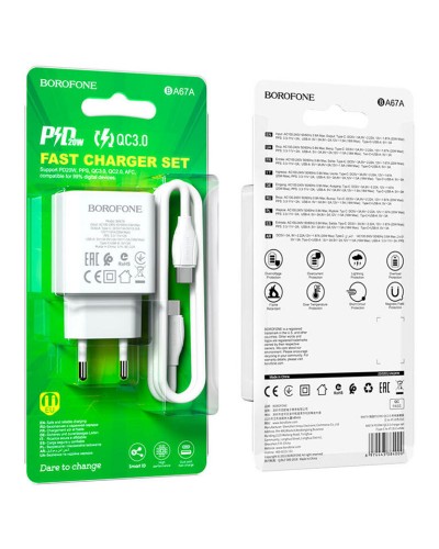 Купити МЗП Borofone BA67A PD20W+QC3.0 (1USB-A/1C) + кабель Type-C to Type-C