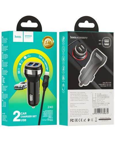 Купити АЗП Hoco Z40 Superior 2.4A (2USB-A) + кабель USB to Lightning