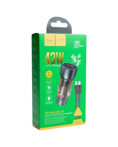 Купити АЗП Hoco NZ8 Sprinter PD43W+QC3.0 (1USB-A/1C) + кабель Type-C to Lightning