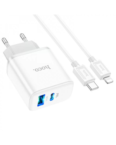 Купити МЗП Hoco C105A Stage PD20W+QC3.0 (1USB-A/1C) + кабель Type-C to Lightning