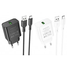 МЗП Borofone BA72A Spring QC3.0 (1USB-A) + кабель USB to Type-C