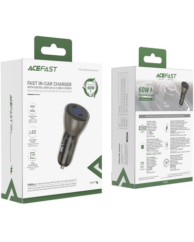 Купити АЗП Acefast B10 metal car charger with digital display 60W (1USB-A/1C)