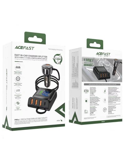 Купити АЗП Acefast B11 Car Charger Splitter with Digital Display 138W (4USB-A/2C)