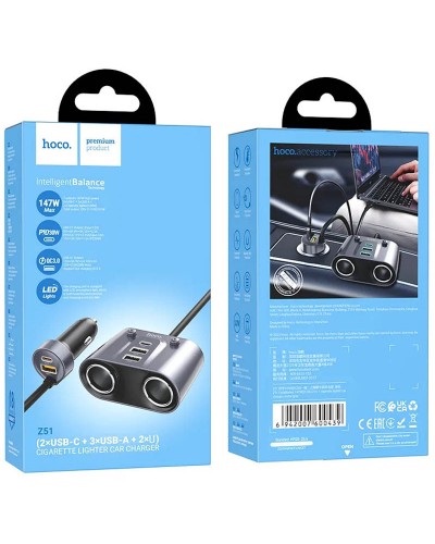 Купити АЗП Hoco Z51 Establisher 2in1 cigarette lighter car charger 147W (3USB-A/2C)