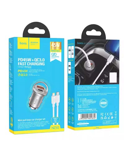 Купити АЗП Hoco NZ10 Handy PD45W+QC3.0 (1USB-A/1C) + кабель Type-C to Lightning
