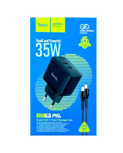 Купить СЗУ Hoco N29 PD35W (2USB-C) + кабель Type-C to Lightning