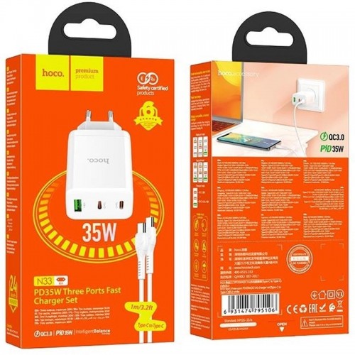 Купить СЗУ Hoco N33 Start PD35W (1USB-A/2C) + кабель Type-C to Type-C Купить СЗУ Hoco N33 Start PD35W (1USB-A/2C) + кабель Type-C to Type-C