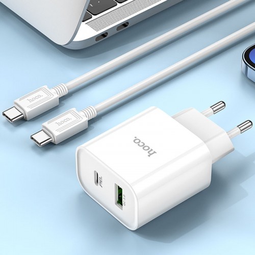 Купить СЗУ Hoco C80A Plus Rapido PD20W+QC3.0 (1USB-A/1C) + кабель Type-C to Type-C