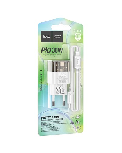 Купити МЗП Hoco C131A Platium PD30W+QC3.0 (1USB-A/1C) + кабель Type-C to Lightning