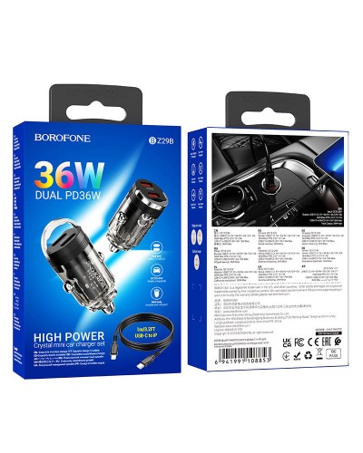 Купити АЗП Borofone BZ29B Outstanding PD36W (2USB-C) + кабель Type-C to Lightning