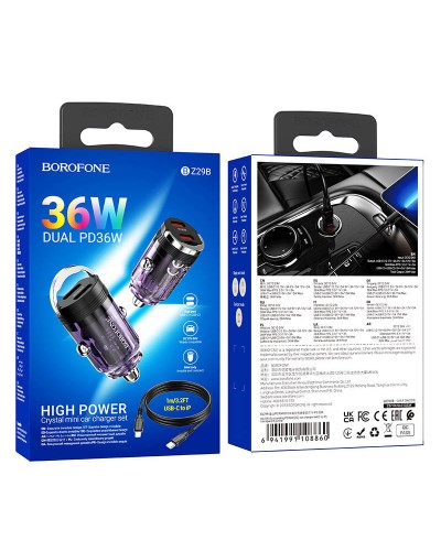 Купити АЗП Borofone BZ29B Outstanding PD36W (2USB-C) + кабель Type-C to Lightning