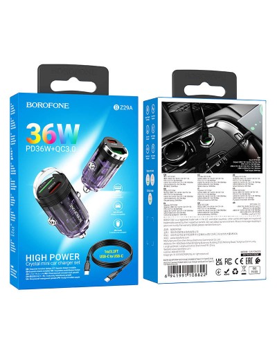 Купити АЗП Borofone BZ29A Talented PD36W+QC3.0 (1USB-A/1C) + кабель Type-C to Type-C