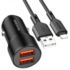 АЗП Borofone BZ19 Wishdom (2USB-A) + кабель USB to Lightning