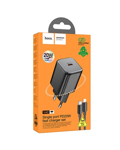 Купити МЗП Hoco N40 Mighty PD20W (1USB-C) + кабель Type-C to Lightning