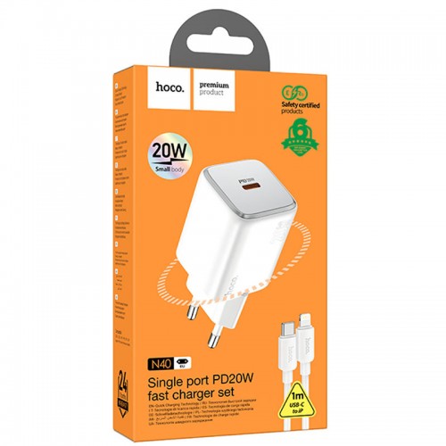 Купить СЗУ Hoco N40 Mighty PD20W (1USB-C) + кабель Type-C to Lightning Купить СЗУ Hoco N40 Mighty PD20W (1USB-C) + кабель Type-C to Lightning