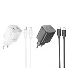 СЗУ Hoco N42 Elogiado PD45W (2USB-C) + кабель Type-C to Lightning