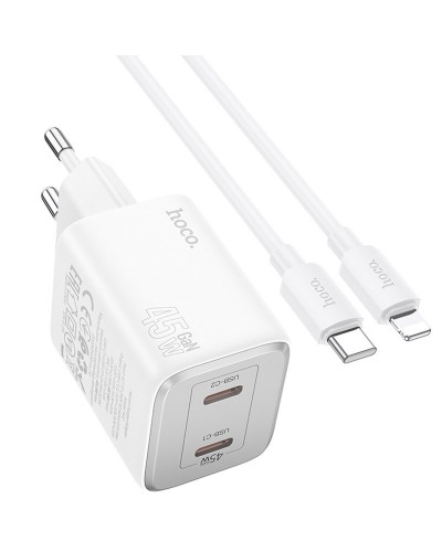 Купити МЗП Hoco N42 Elogiado PD45W (2USB-C) + кабель Type-C to Lightning