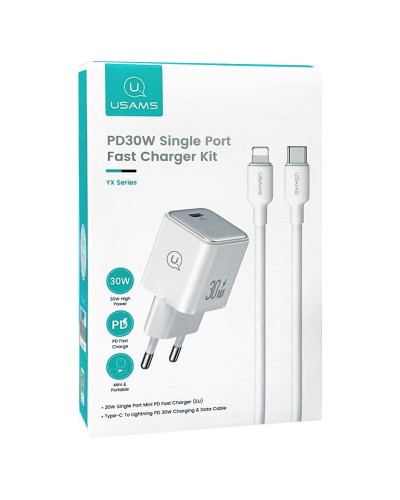 Купити МЗП Usams US-CC186 PD30W (1USB-C) + кабель Type-C to Lightning