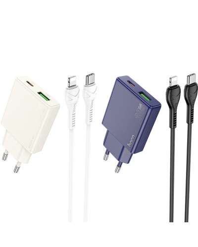 Купити МЗП Hoco N45 Biscuit PD30W+QC3.0 (1USB-A/1C) + кабель Type-C to Lightning