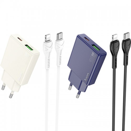 Купить СЗУ Hoco N45 Biscuit PD30W+QC3.0 (1USB-A/1C) + кабель Type-C to Lightning Купить СЗУ Hoco N45 Biscuit PD30W+QC3.0 (1USB-A/1C) + кабель Type-C to Lightning