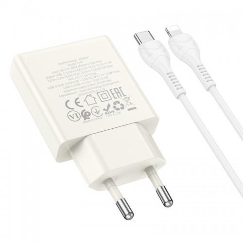 Купить СЗУ Hoco N45 Biscuit PD30W+QC3.0 (1USB-A/1C) + кабель Type-C to Lightning Купить СЗУ Hoco N45 Biscuit PD30W+QC3.0 (1USB-A/1C) + кабель Type-C to Lightning