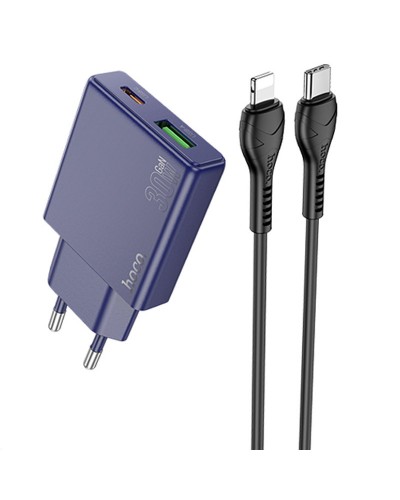 Купити МЗП Hoco N45 Biscuit PD30W+QC3.0 (1USB-A/1C) + кабель Type-C to Lightning