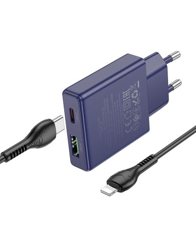 Купити МЗП Hoco N45 Biscuit PD30W+QC3.0 (1USB-A/1C) + кабель Type-C to Lightning