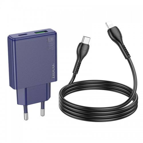 Купить СЗУ Hoco N45 Biscuit PD30W+QC3.0 (1USB-A/1C) + кабель Type-C to Lightning Купить СЗУ Hoco N45 Biscuit PD30W+QC3.0 (1USB-A/1C) + кабель Type-C to Lightning