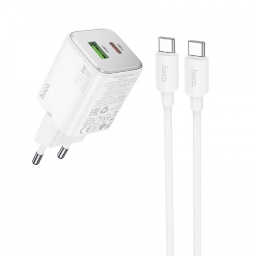 Купить СЗУ Hoco N41 Almighty PD20W+QC3.0 (1USB-A/1C) + кабель Type-C to Type-C Купить СЗУ Hoco N41 Almighty PD20W+QC3.0 (1USB-A/1C) + кабель Type-C to Type-C