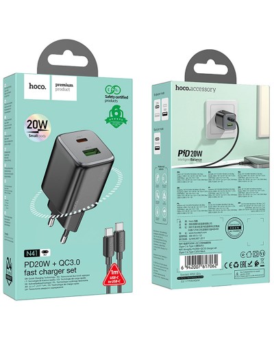 Купити МЗП Hoco N41 Almighty PD20W+QC3.0 (1USB-A/1C) + кабель Type-C to Type-C