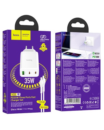 Купить СЗУ Hoco N33 Start PD35W (1USB-A/2C) + кабель Type-C to Lightning