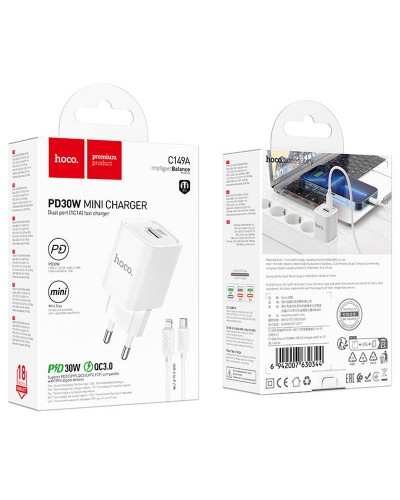 Купити МЗП Hoco C149A Charm PD30W+QC3.0 (1USB-A/1C) + кабель Type-C to Lightning