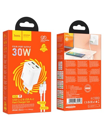Купити МЗП Hoco N56 Fundador PD30W four-port (2USB-A/2C) + кабель Type-C to Type-C
