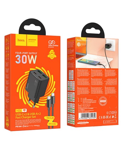 Купити МЗП Hoco N56 Fundador PD30W four-port (2USB-A/2C) + кабель Type-C to Type-C