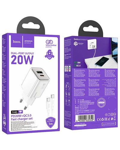 Купити МЗП Hoco N46 Glorious PD20W+QC3.0 (1USB-A/1C) + кабель Type-C to Type-C