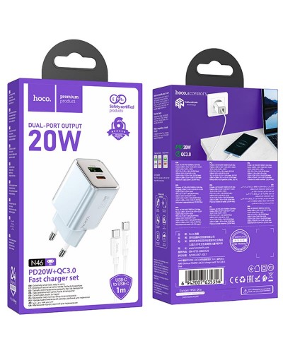 Купити МЗП Hoco N46 Glorious PD20W+QC3.0 (1USB-A/1C) + кабель Type-C to Type-C