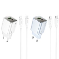 МЗП Hoco N46 Glorious PD20W+QC3.0 (1USB-A/1C) + кабель Type-C to Lightning