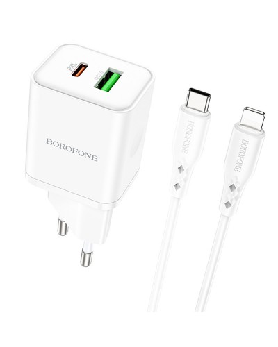 Купити МЗП Borofone BN7 PD20W+QC3.0 (1USB-A/1C) + кабель Type-C to Lightning