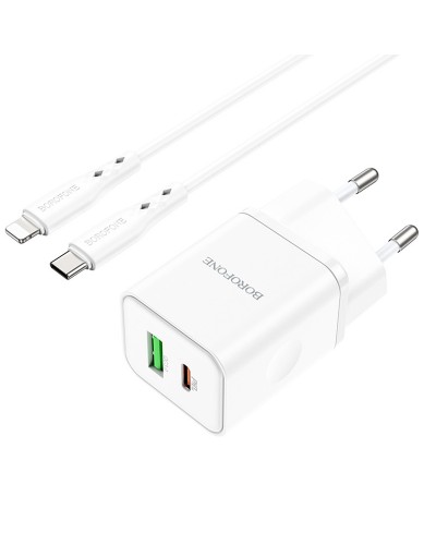 Купити МЗП Borofone BN7 PD20W+QC3.0 (1USB-A/1C) + кабель Type-C to Lightning