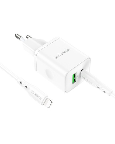 Купити МЗП Borofone BN7 PD20W+QC3.0 (1USB-A/1C) + кабель Type-C to Lightning