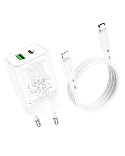 Купити МЗП Borofone BN7 PD20W+QC3.0 (1USB-A/1C) + кабель Type-C to Lightning