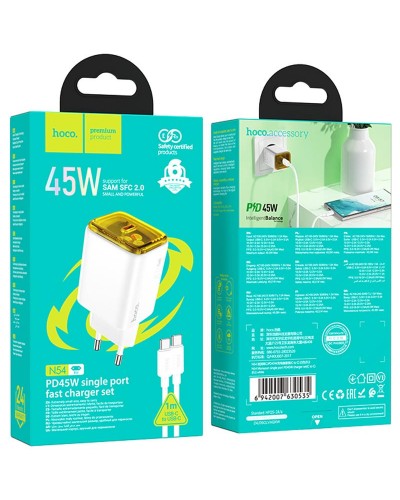 Купити МЗП Hoco N54 Monsoon PD45W (1USB-C) + кабель Type-C to Type-C