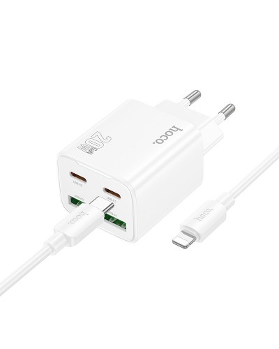 Купити МЗП Hoco N55 Fundador PD20W four-port (2USB-A/2C) + кабель Type-C to Lightning