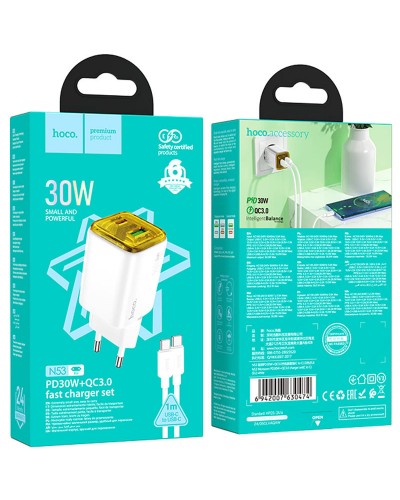 Купити МЗП Hoco N53 Monsoon PD30W+QC3.0 (1USB-A/1C) + кабель Type-C to Type-C