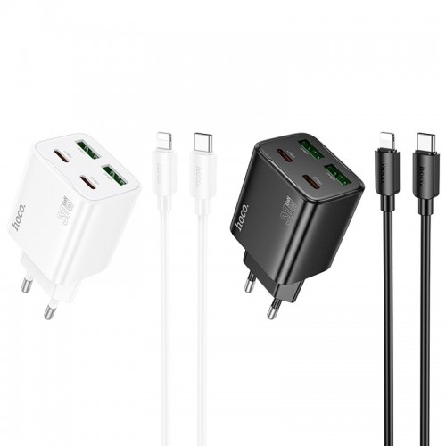 Купить СЗУ Hoco N56 Fundador PD30W four-port (2USB-A/2C) + кабель Type-C to Lightning