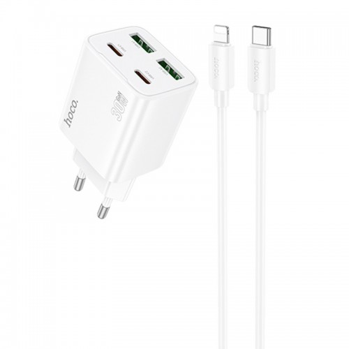 Купить СЗУ Hoco N56 Fundador PD30W four-port (2USB-A/2C) + кабель Type-C to Lightning