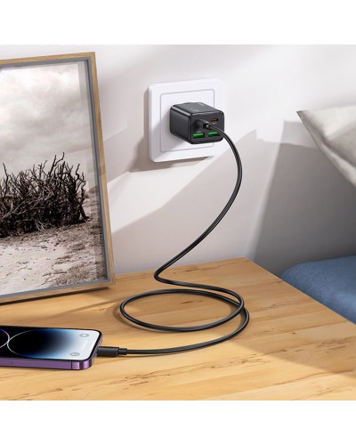 Купити МЗП Hoco N56 Fundador PD30W four-port (2USB-A/2C) + кабель Type-C to Lightning